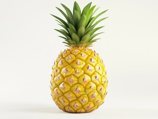 Fototapeta premium 3D Rendered Pineapple Single, Vibrant Yellow Fruit with Green Crown, Minimalist White Background. ,Pineapple,3D rendering