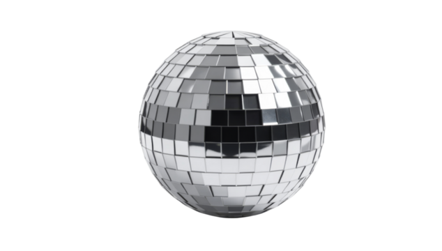 Silver Shiny Disco Ball isolated on transparent background, Reflective Silver Disco Ball 