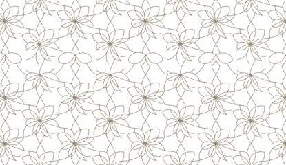 Seamless pattern featuring stylized flowers and abstract shapes in a repeating arrangement