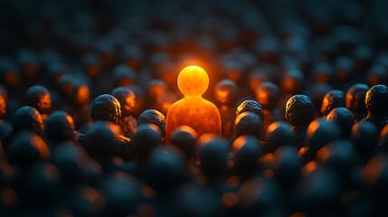 Leader Standing Out in Crowd – Highlighted with Light Effects


