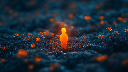Leader Standing Out in Crowd – Highlighted with Light Effects

