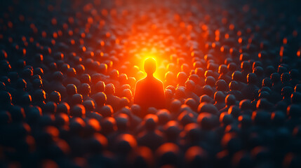 Leader Standing Out in Crowd – Highlighted with Light Effects

