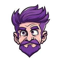 Professional Cartoon Man with Purple Hair Icon on White Background Illustration