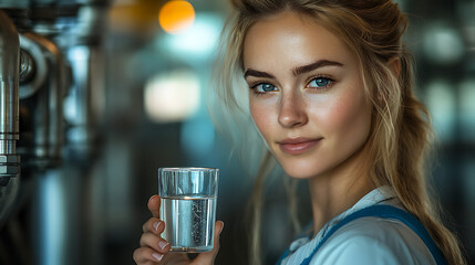 Young Female Model in Hard Hat – Close-Up Portrait at Construction Site