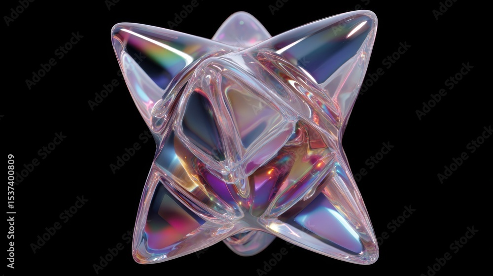 Poster a small, colorful, and shiny object with a star shape. the object is made of glass and has a shiny, 