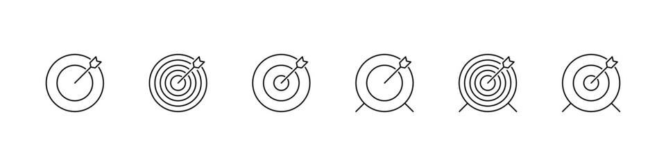 Target icon. Goal icon set. Isolated aim vector set. Line target icon. Dart line sign. Aim sign.