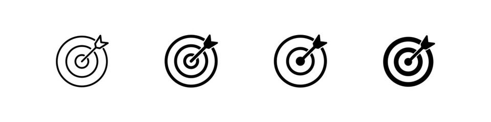 Target icon. Goal icon set. Isolated aim vector set. Line target icon. Dart line sign. Aim sign.