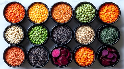 Fototapeta premium Neatly styled macrobiotic food in clean layout