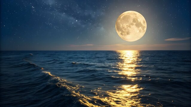 Full moon ocean night stars moonlight scenic view