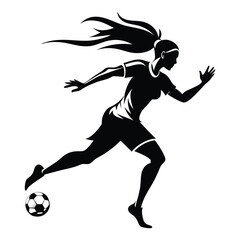 Female Soccer Player Silhouette Kicking Ball Vector Art