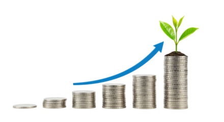 Stacked green finance opportunities can lead to economic growth with money and coins representing the benefits of this sustainable concept. finance, green, money, coin, growth, stack, opportunity