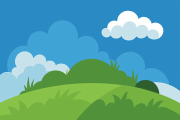 Fototapeta premium Serene Hilltop Landscape Green Hills, Blue Sky, Fluffy Clouds