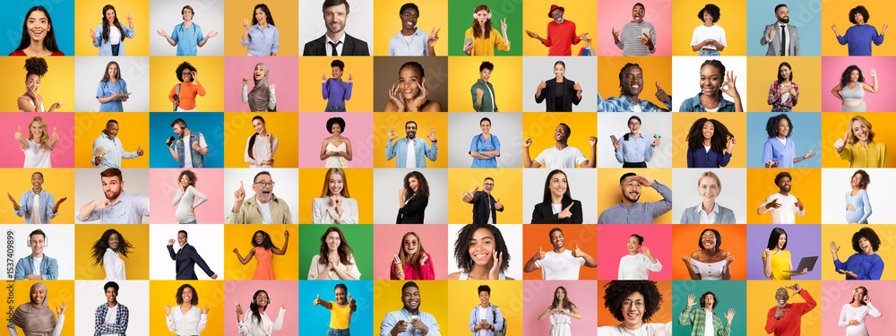 Poster a vibrant collage showcases a diverse group of people expressing happiness and connection. the colle