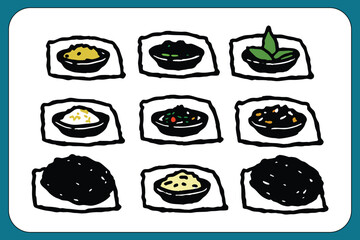 Nine Watercolor Bowls Filipino Dishes Yellow Green Black