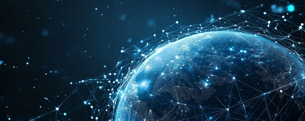 Naklejka premium Global Network Digital Earth Composition, Blue Hues, Connectivity Concept, Global Communication, Network Technology Global network, digital earth
