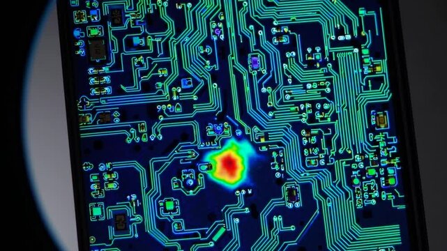 Electronic circuit board thermal imaging showing hot spot