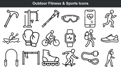 Outdoor fitness sports icons line art graphics