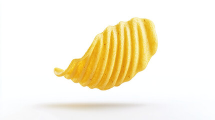 One tasty ridged potato chip in air isolated on white