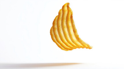 Obraz premium One tasty ridged potato chip in air isolated on white