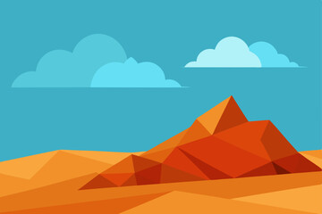 Desert Landscape Geometric Mountain and Sand Dunes Under a Blue Sky