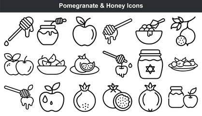 Rosh hashanah pomegranate honey apple icons