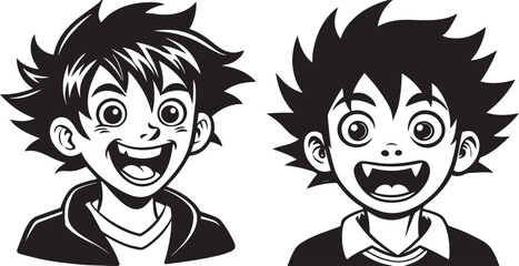 Energetic Black and White Cartoon Characters with Spiky Hair