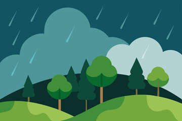 Obraz premium Rainy Night in the Forest A Serene Landscape Illustration