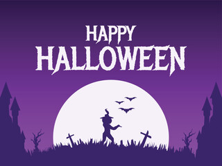 Happy Halloween greeting card design is suitable for use as a greeting card, banner, pamphlet, with a vector design style