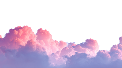 Fluffy pink and purple clouds against a dark area in a dreamy sky aesthetic illustration on transparent background
