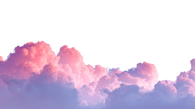 Fluffy pink and purple clouds against a dark area in a dreamy sky aesthetic illustration on transparent background