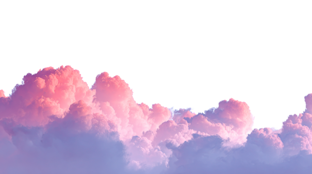 Fluffy pink and purple clouds against a dark area in a dreamy sky aesthetic illustration on transparent background