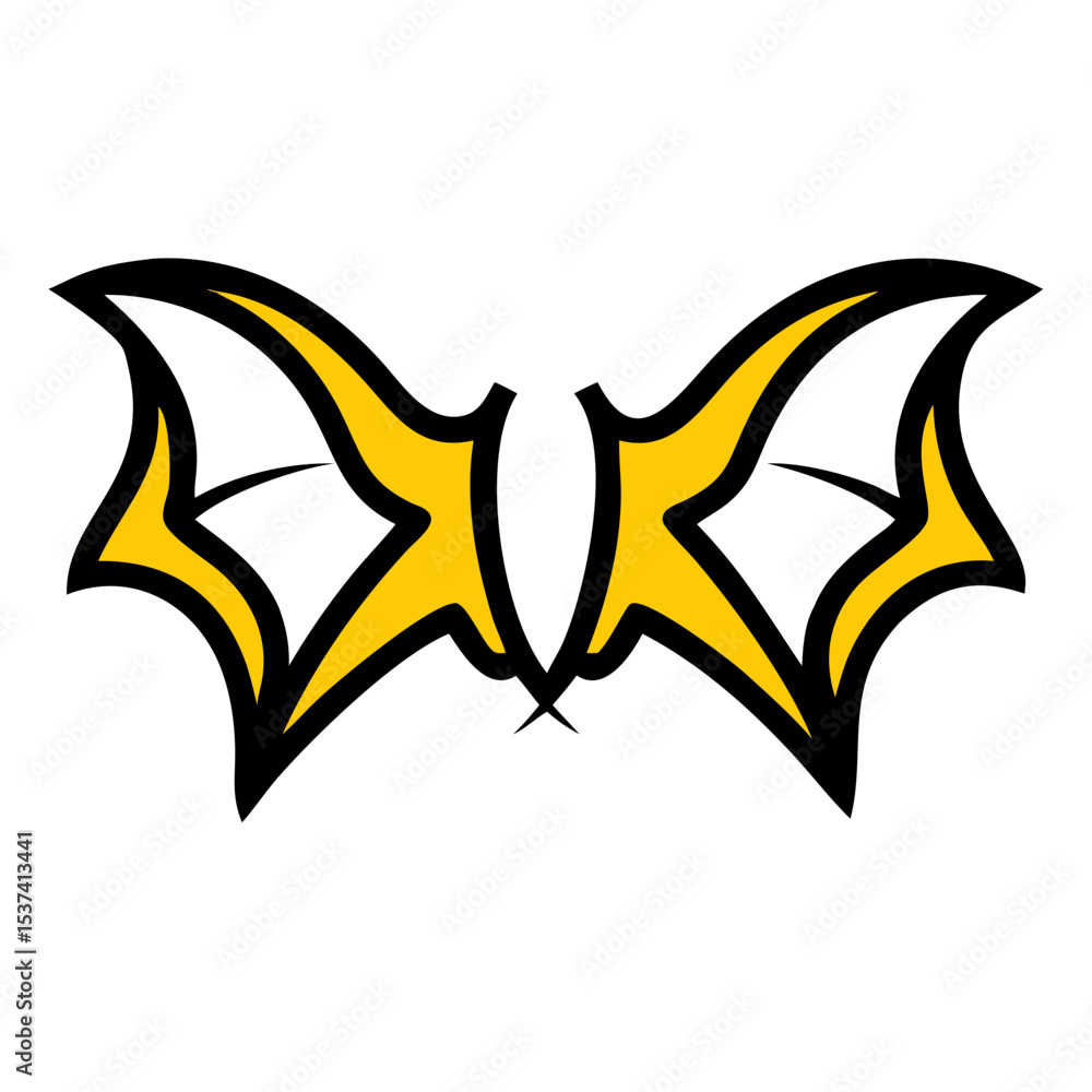 Poster hand draw abstract bat wings pair icon on transparent background for web and graphic design