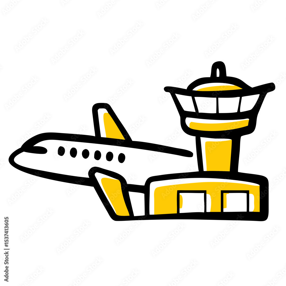 Poster hand draw airport terminal icon on transparent background for web and graphic design