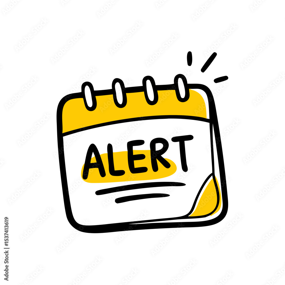Poster hand draw alert on calendar on transparent background for web and graphic design