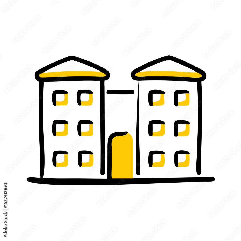 Poster hand draw apartment duplex icon on transparent background for web and graphic design