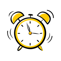 Hand Draw alarm clock icon on transparent background for web and graphic design