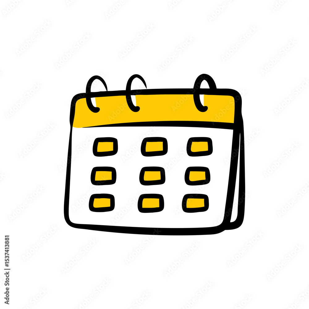 Poster hand draw basic calendar on transparent background for web and graphic design