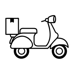 Delivery scooter with delivery box in minimalistic style for restaurants, cafes  