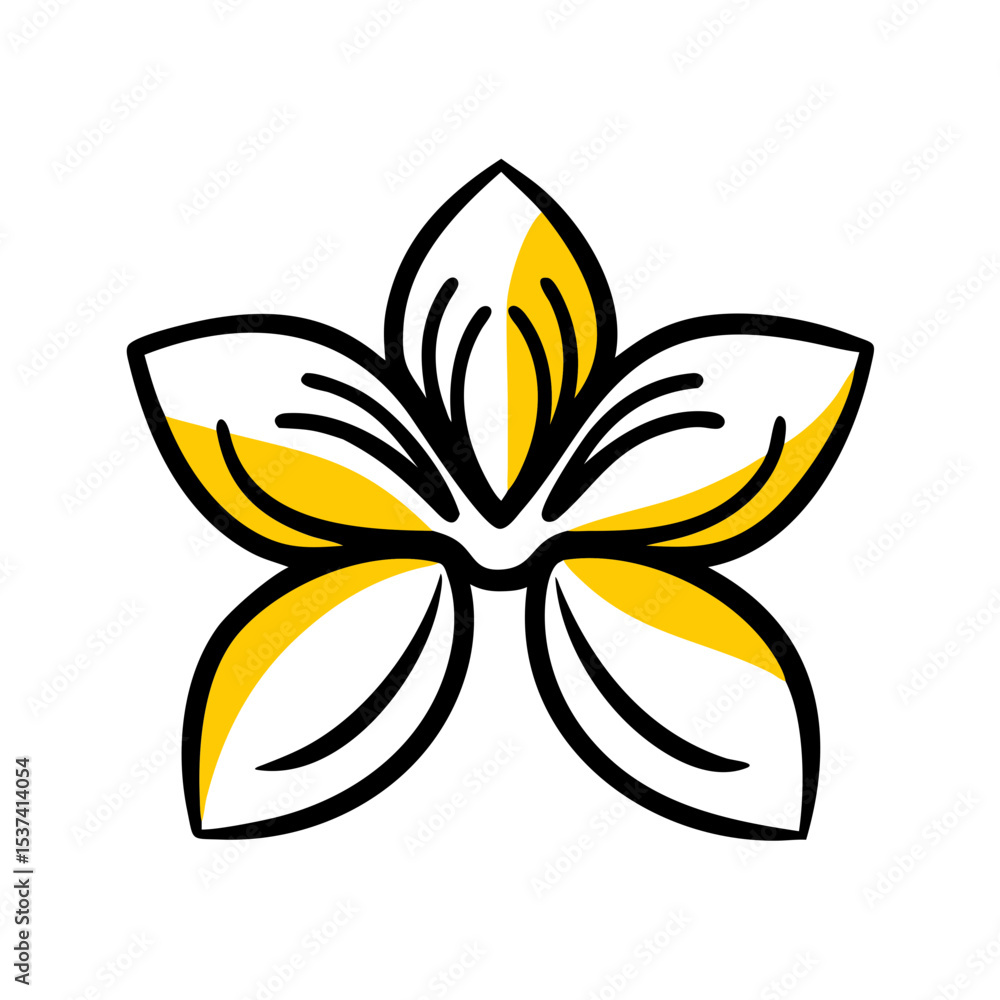 Poster hand draw blossom with three large petals icon on transparent background for web and graphic design