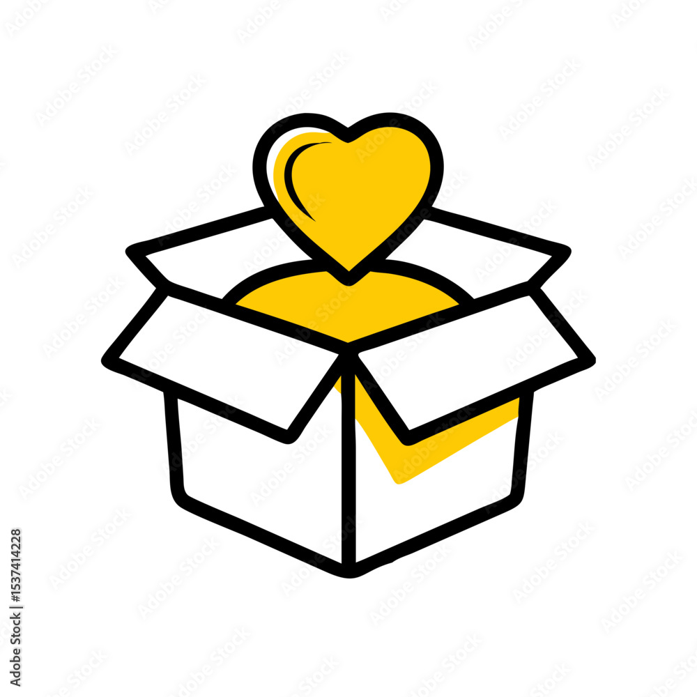 Poster hand draw box with heart inside icon on transparent background for web and graphic design