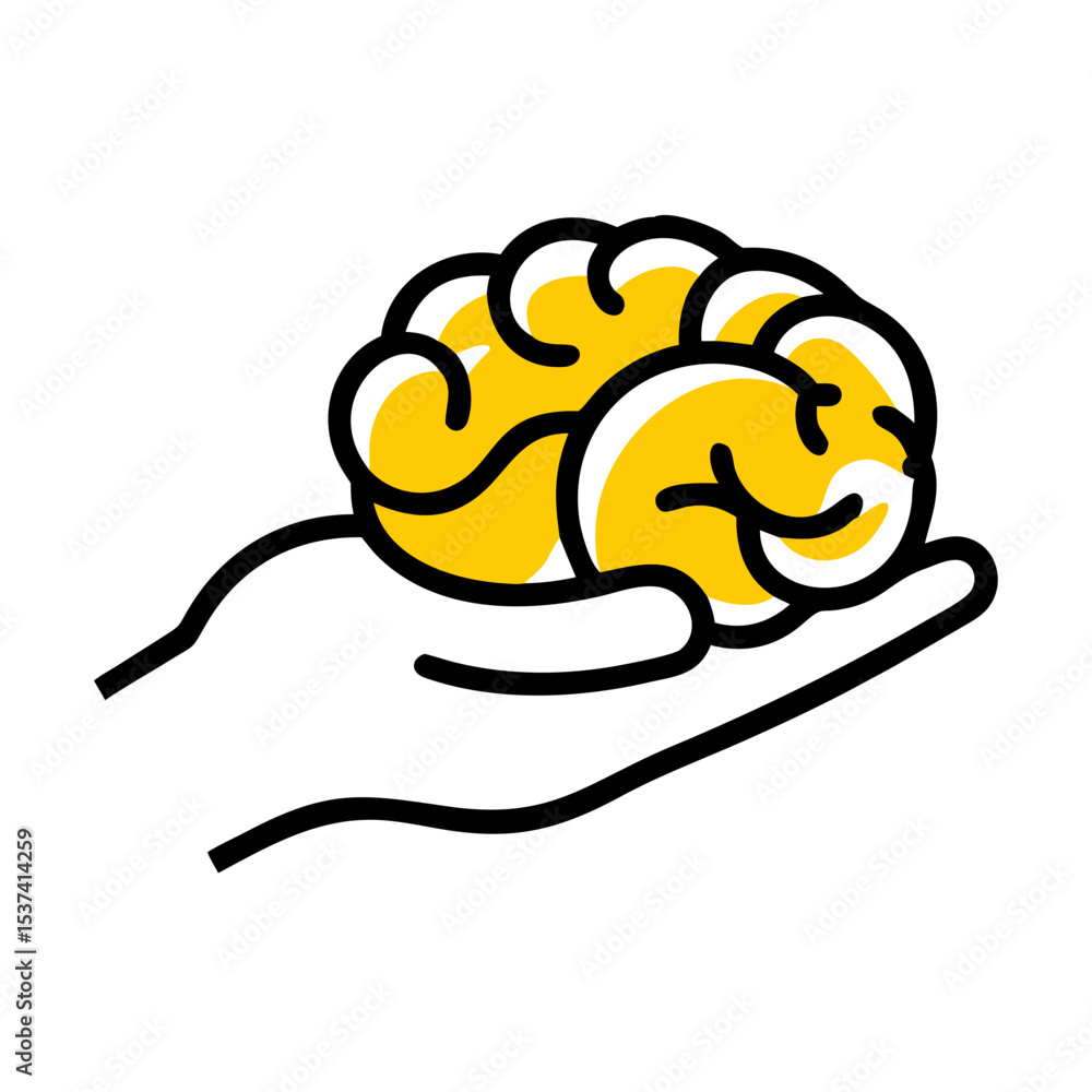 Aufkleber hand draw brain in hand on transparent background for web and graphic design