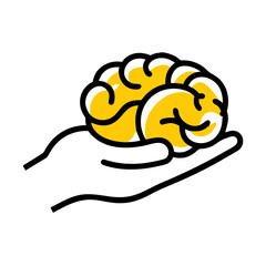 Hand Draw brain in hand on transparent background for web and graphic design