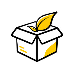 Hand Draw box with leaves icon on transparent background for web and graphic design