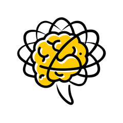 Hand Draw brain with atom on transparent background for web and graphic design