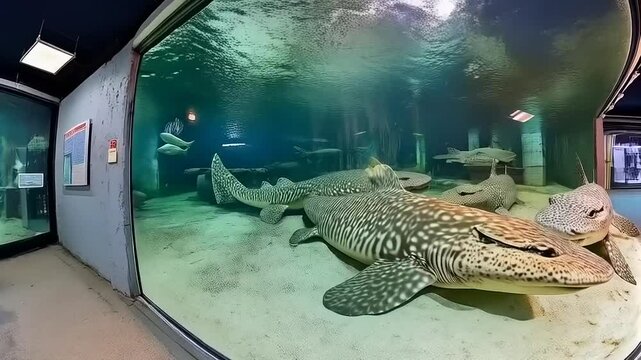 Captivating View of Alligator Gars Resting Calmly in a Large Aquarium Enclosure