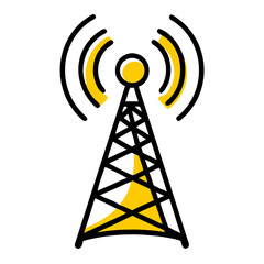 Hand Draw broadcast antenna icon on transparent background for web and graphic design