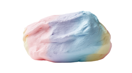 Close up of a fluffy cloud like object with pastel colors on a dark plain looking setting area on transparent background