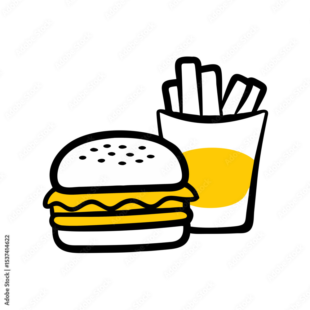 Aufkleber hand draw burger combo meal icon on transparent background for web and graphic design