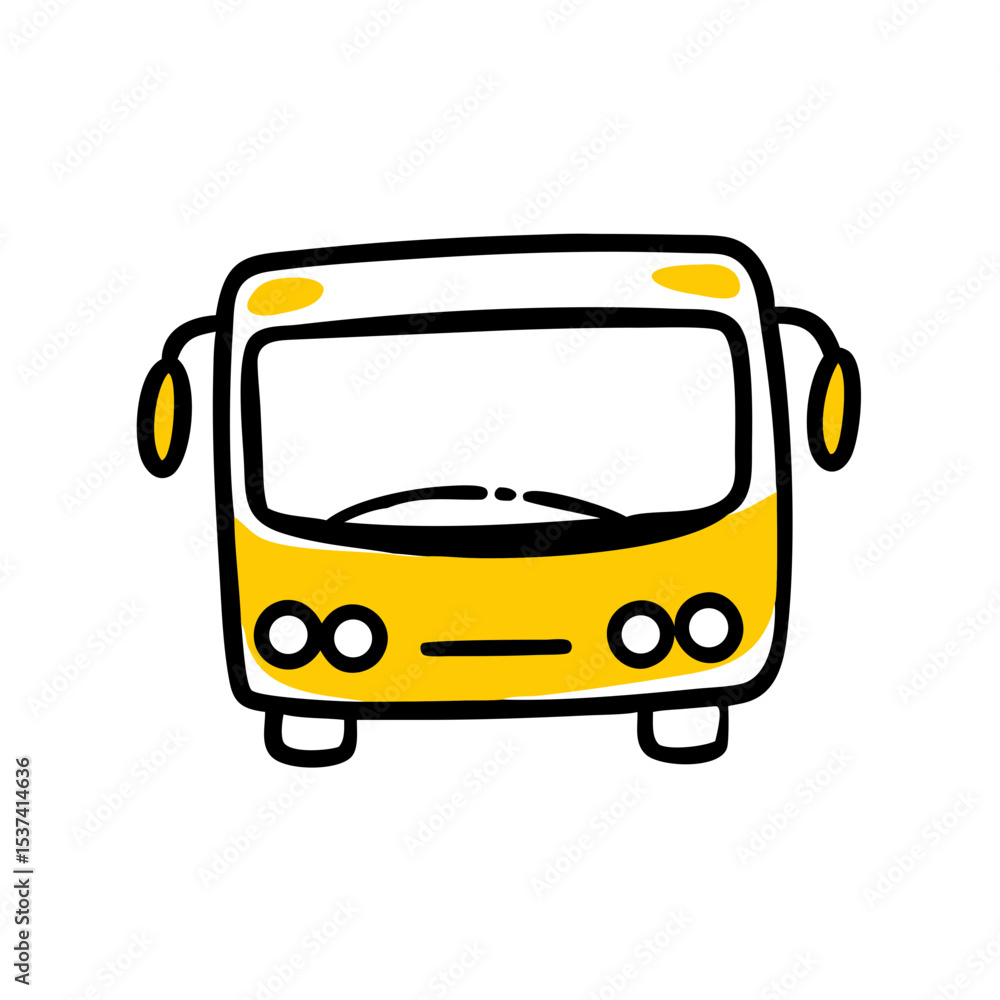 Poster hand draw bus icon on transparent background for web and graphic design