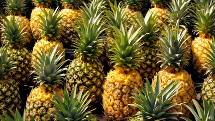 Abundant pineapples, rows of fruit
